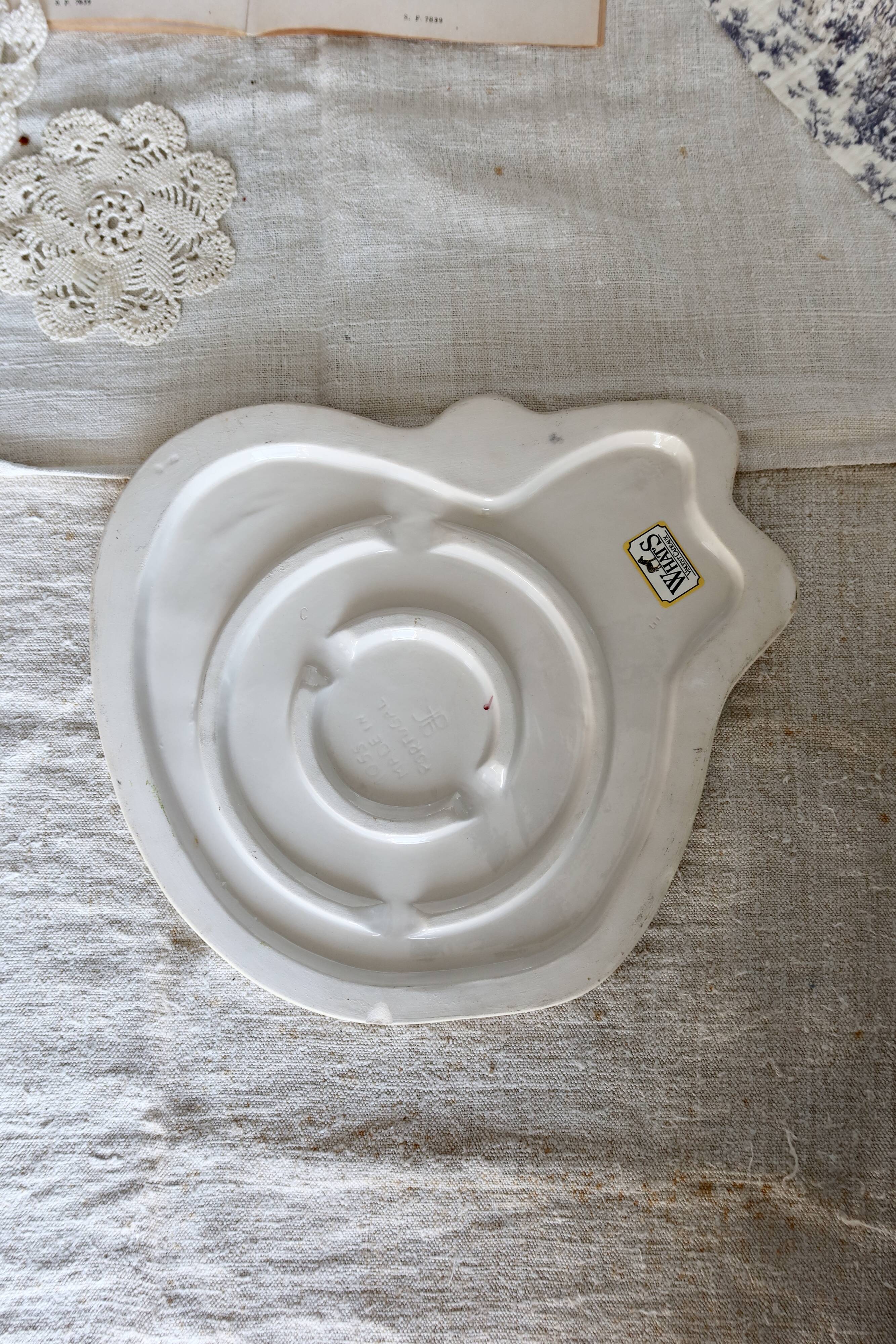 Large vintage ceramic trivet with peach motif - Made in Portugal