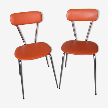 Lot de 2 chaises de cuisine en simili orange