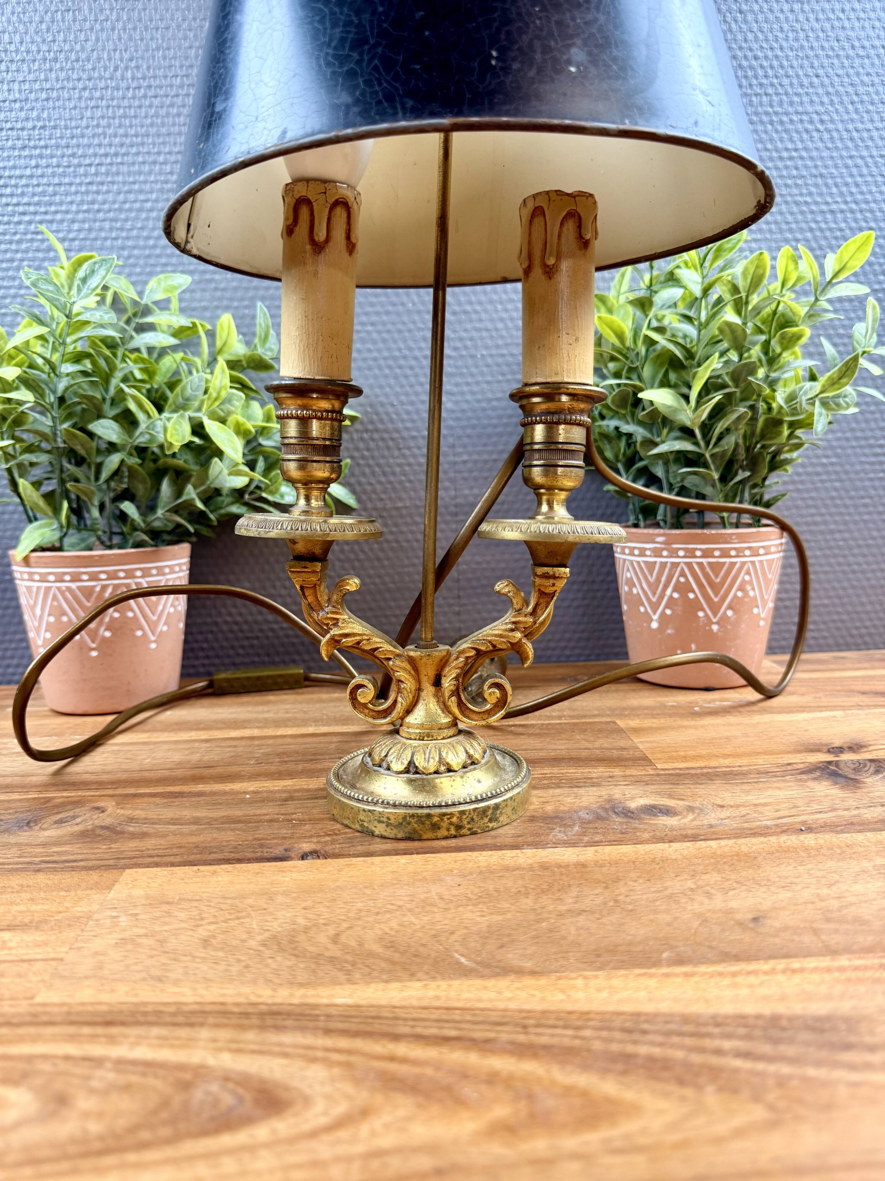 Antique bronze bouillotte lamp – metal shade