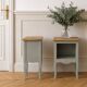 Pair of restored antique bedside tables painted in verdigris.