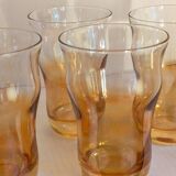 Four iridescent honey blown glass glasses