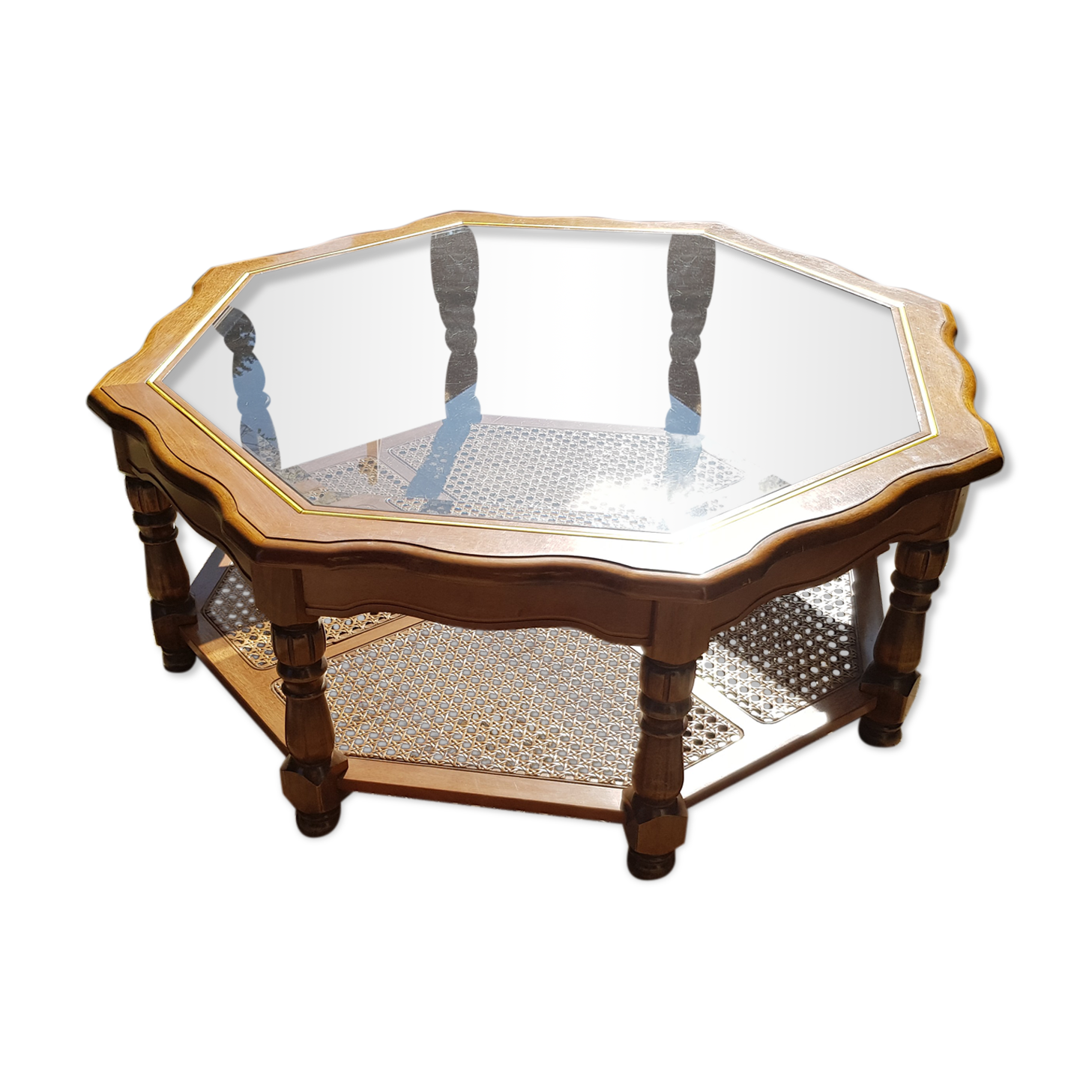 Table basse en bois et en verre vintage