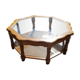 Table basse en bois et en verre vintage