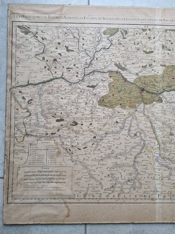 Gravure carte des élections de Tours et ses environs par le seigneur Jaillot, 1711