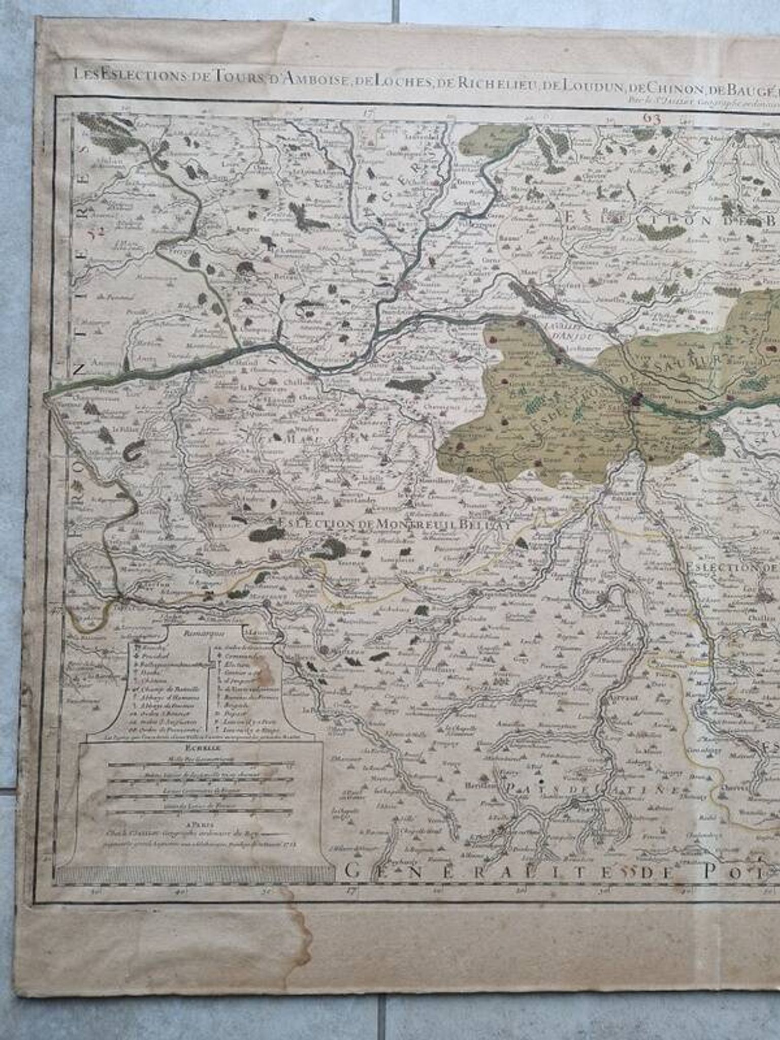 Engraved map of the elections of Tours, Amboise, Loches, Loudun... Jaillot 1711