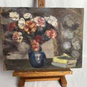 Huile sur panneau nature morte bouquet signée début XXème