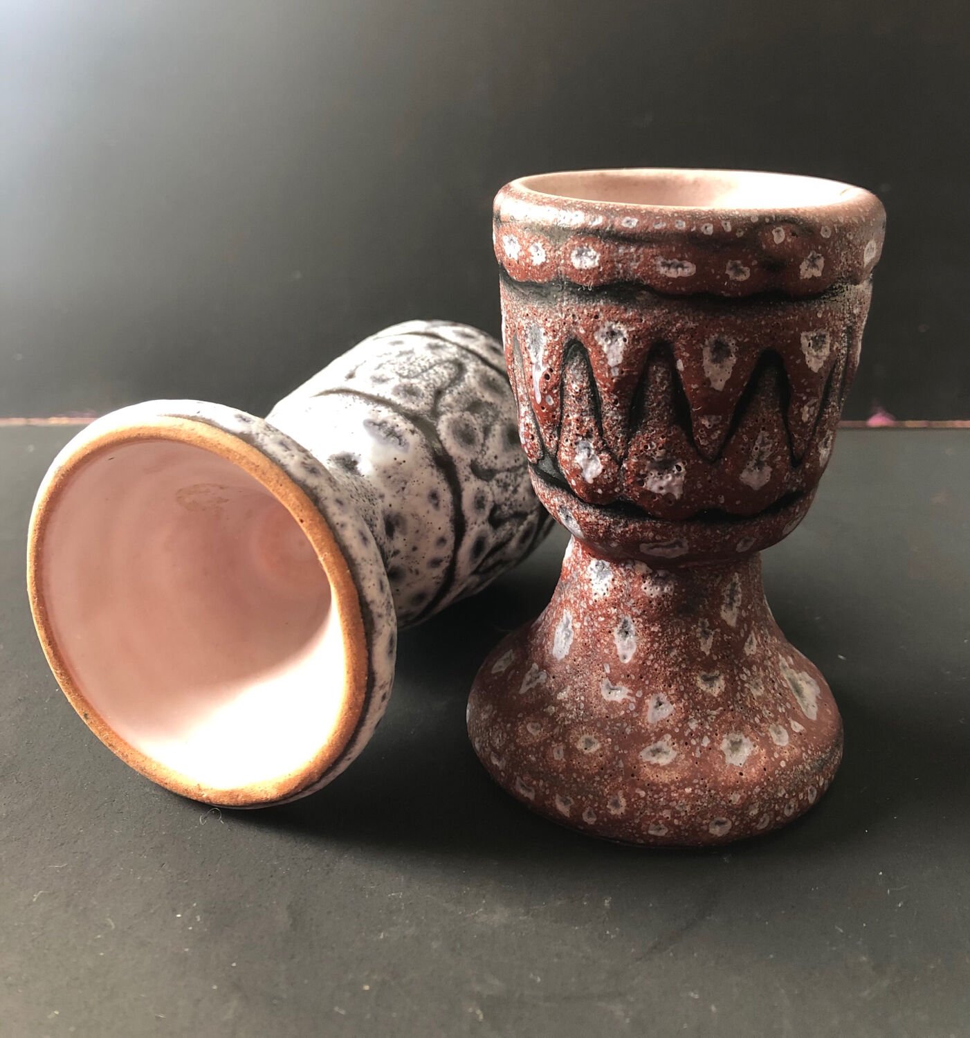 Pair of ceramic egg cups by Jean Austruy