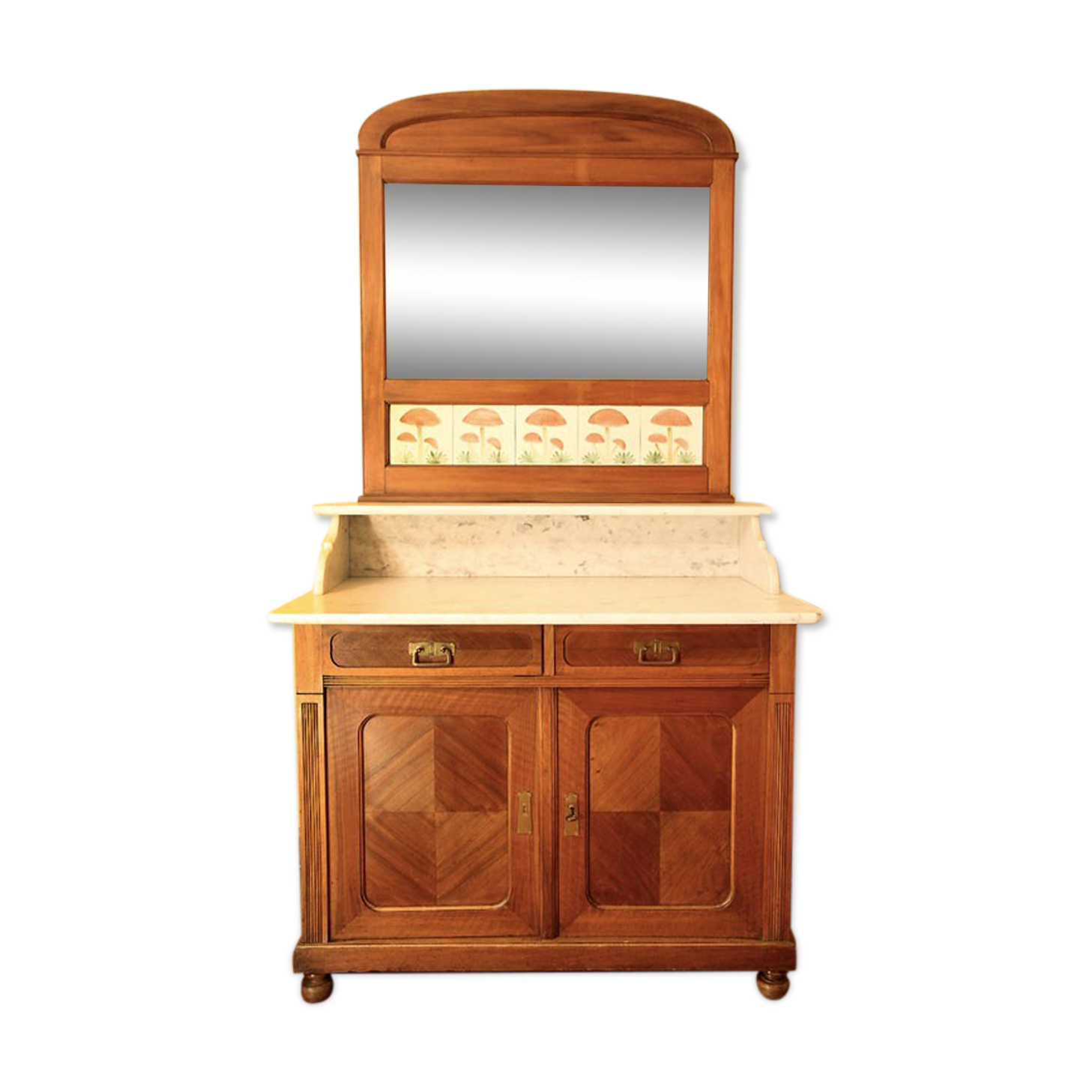 Vintage vanity toilet furniture with marble top.