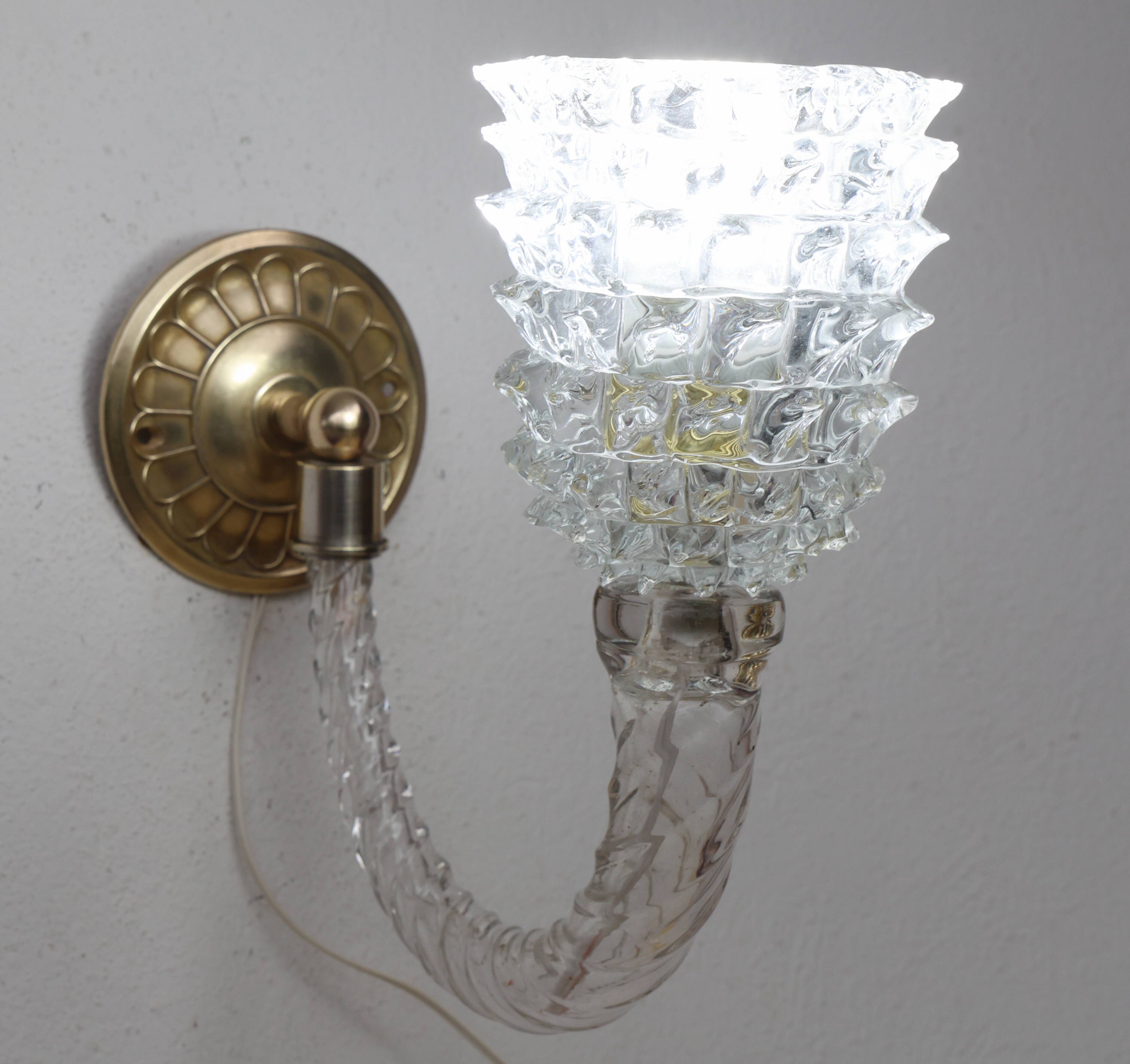 Set of 2 Art Deco Wall Light in Murano Rostrato Glass by Barovier e Toso, 1