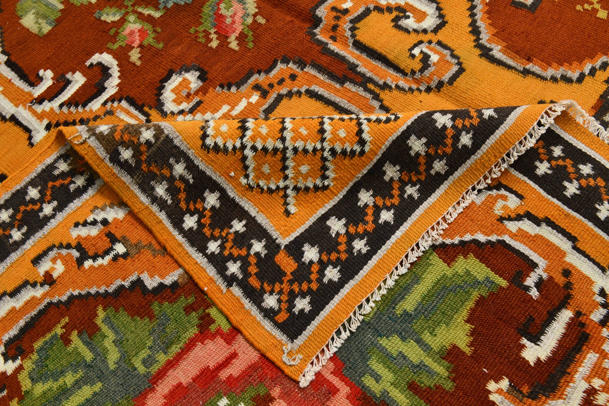 Wine Red & Orange Classic Vintage Kilim Rug, 171x289Cm