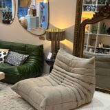 Togo Ligne Roset armchair by Michel Ducaroy in mocha, taupe, and beige bouclette