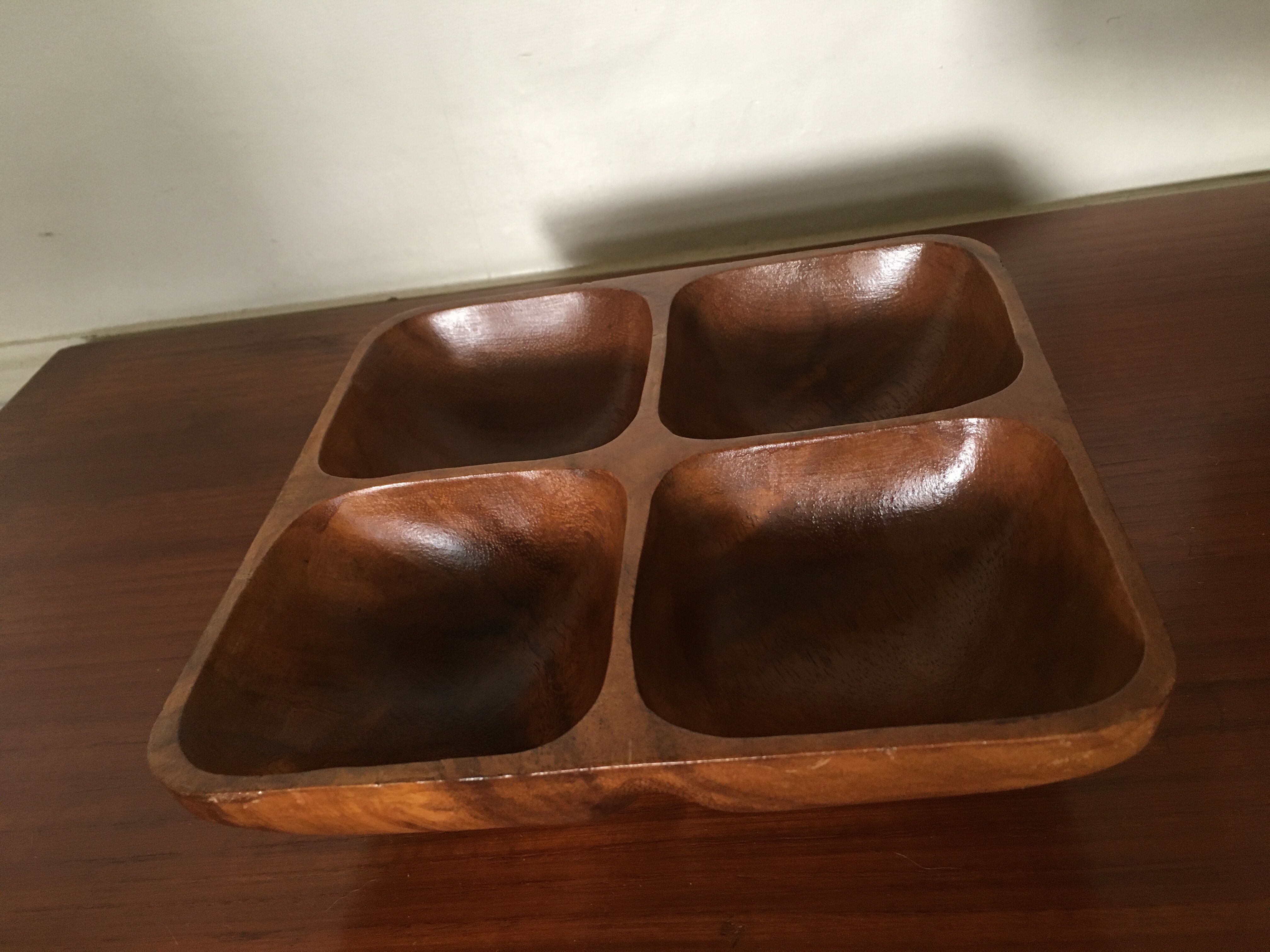 Wooden dish with compartments