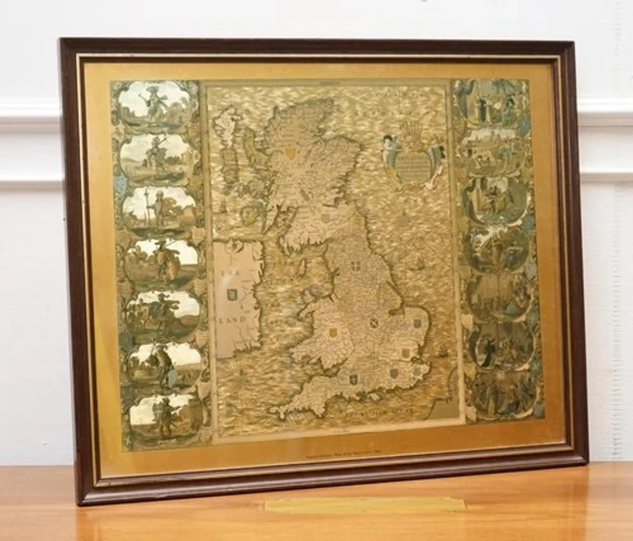 Vintage Map Golden Leaf of the British Isles by Joannes Janssen, 1646