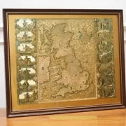 Vintage Map Golden Leaf of the British Isles by Joannes Janssen, 1646
