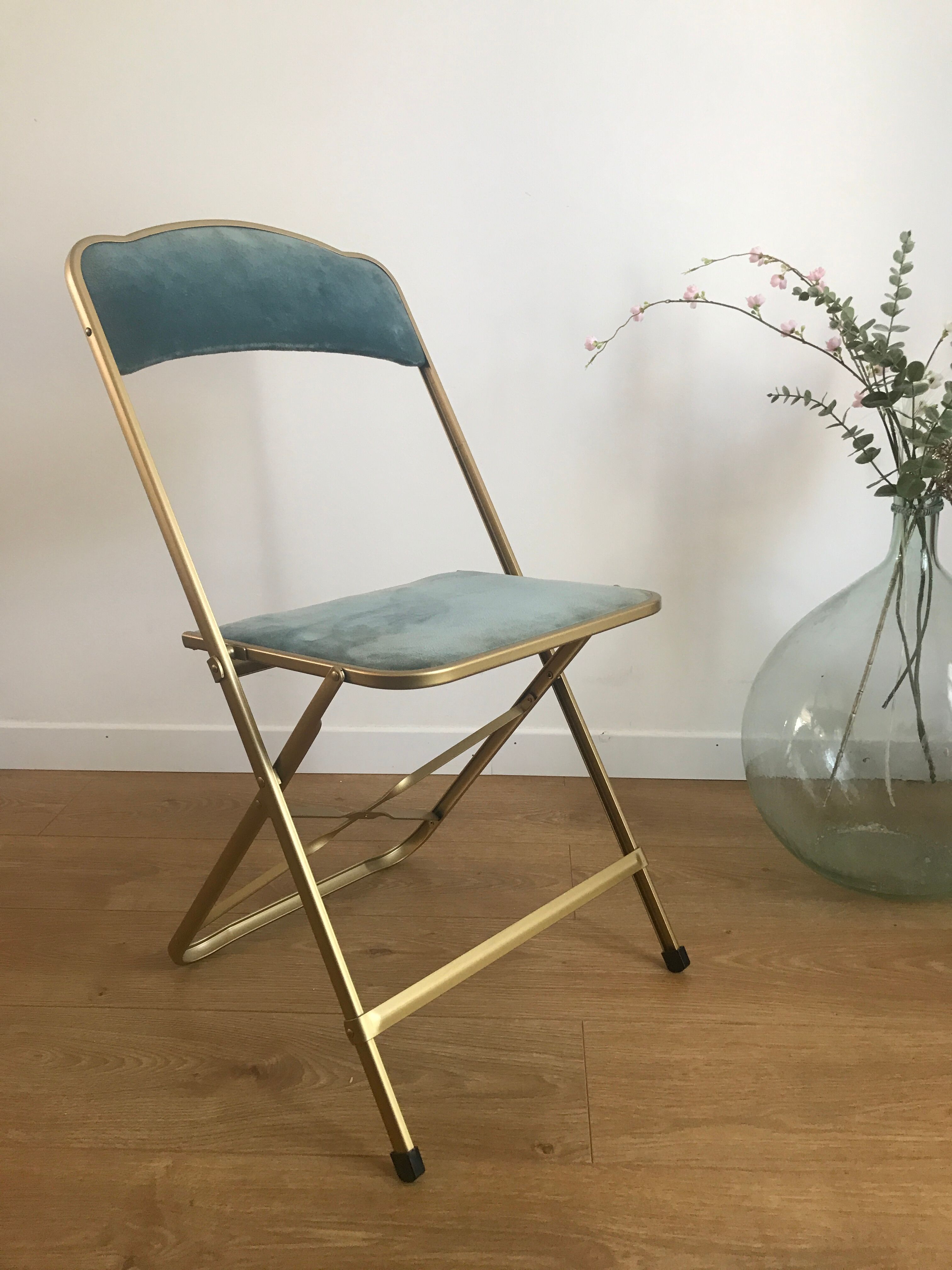 Chaise pliante vintage Chaisor en velours bleu