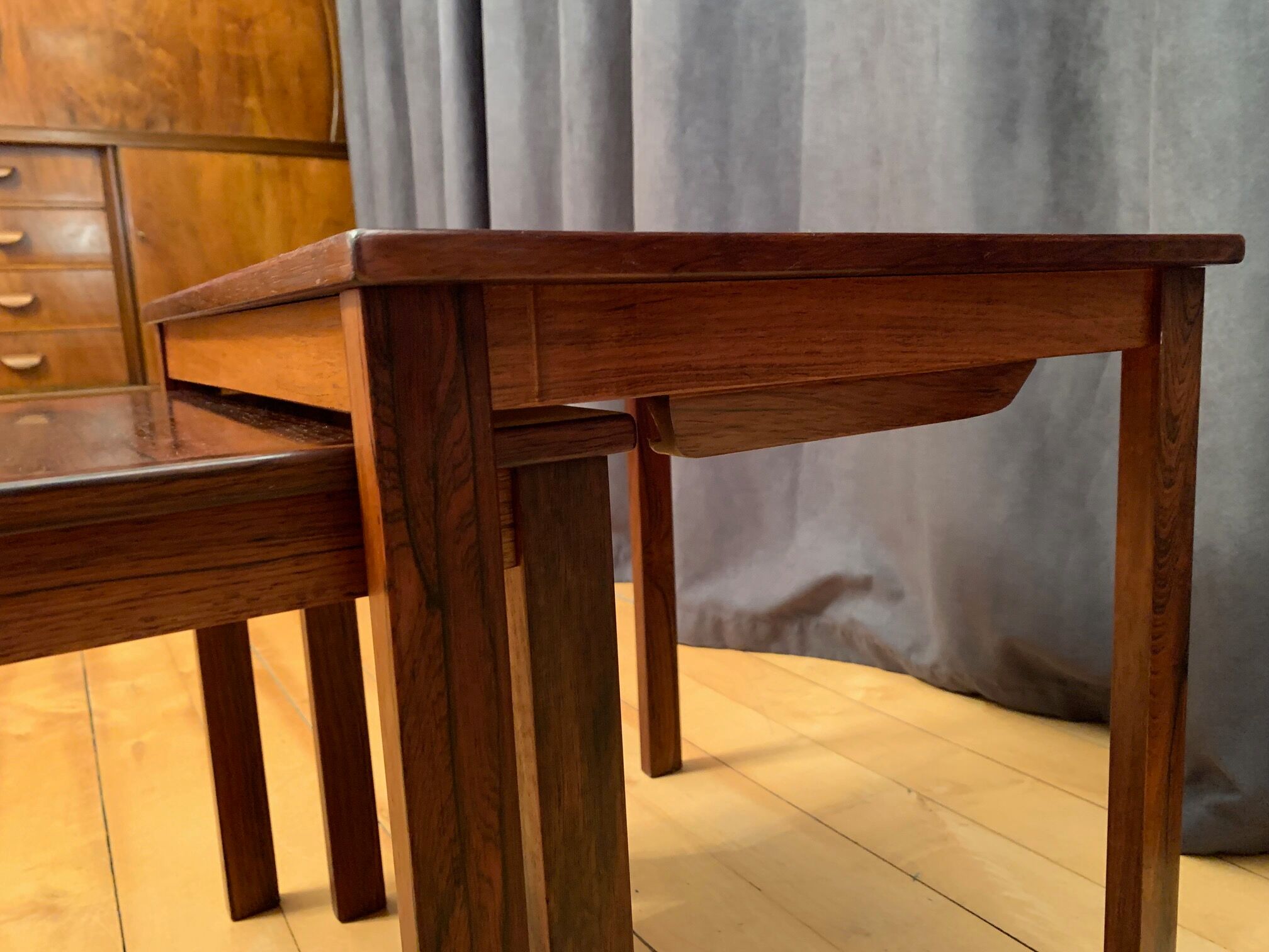 A pair of Kvalitet Form Funktion rosewood side tables Denmark 1960s