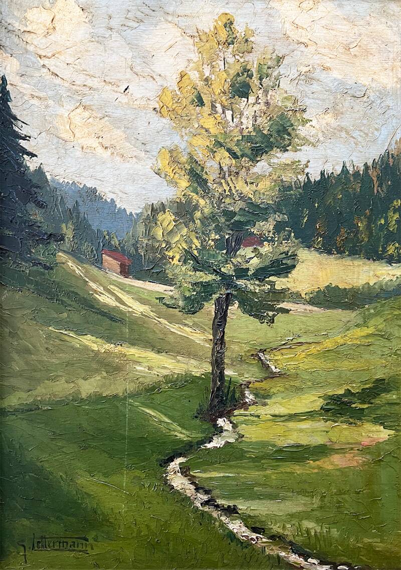 Painting "The Tree in the Valley", oil on panel, signed, 1936