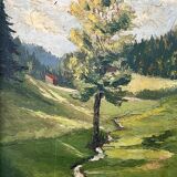 Painting "The Tree in the Valley", oil on panel, signed, 1936