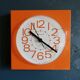 Vintage clock square silent wall clock "Bauknecht orange white"