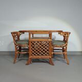 Rattan / bamboo balcony side table / chairs set 1970s