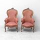 Pair of classic vintage armchairs in carved wood and fabric, 1950s