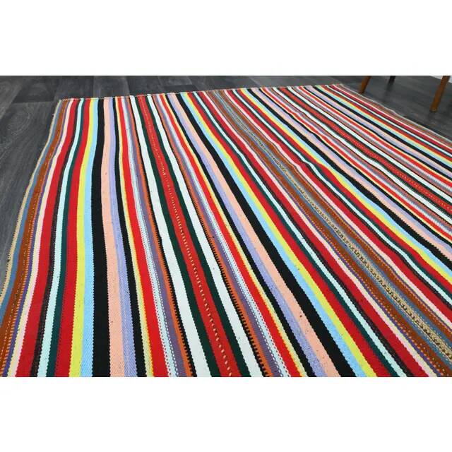 Tapis turc Oushak fait main en laine et coton rouge 174x287 des années 1970