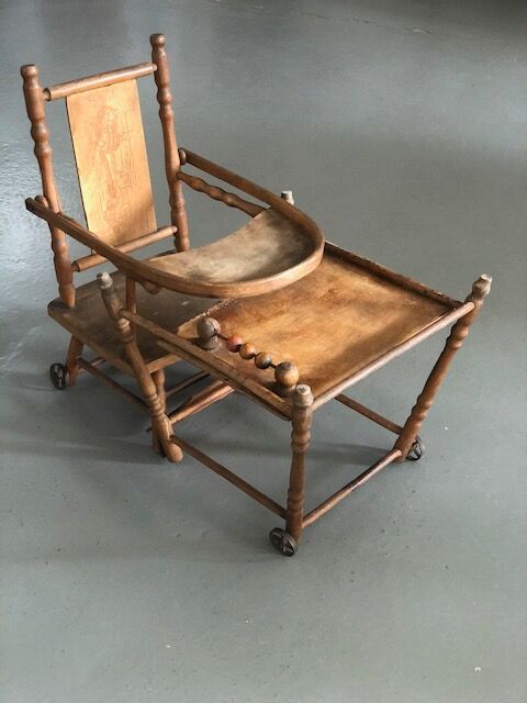 Wooden high chair for doll or bather, antique toy
