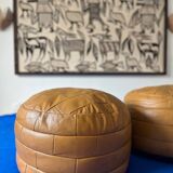 Vintage 70s patchwork leather poufs