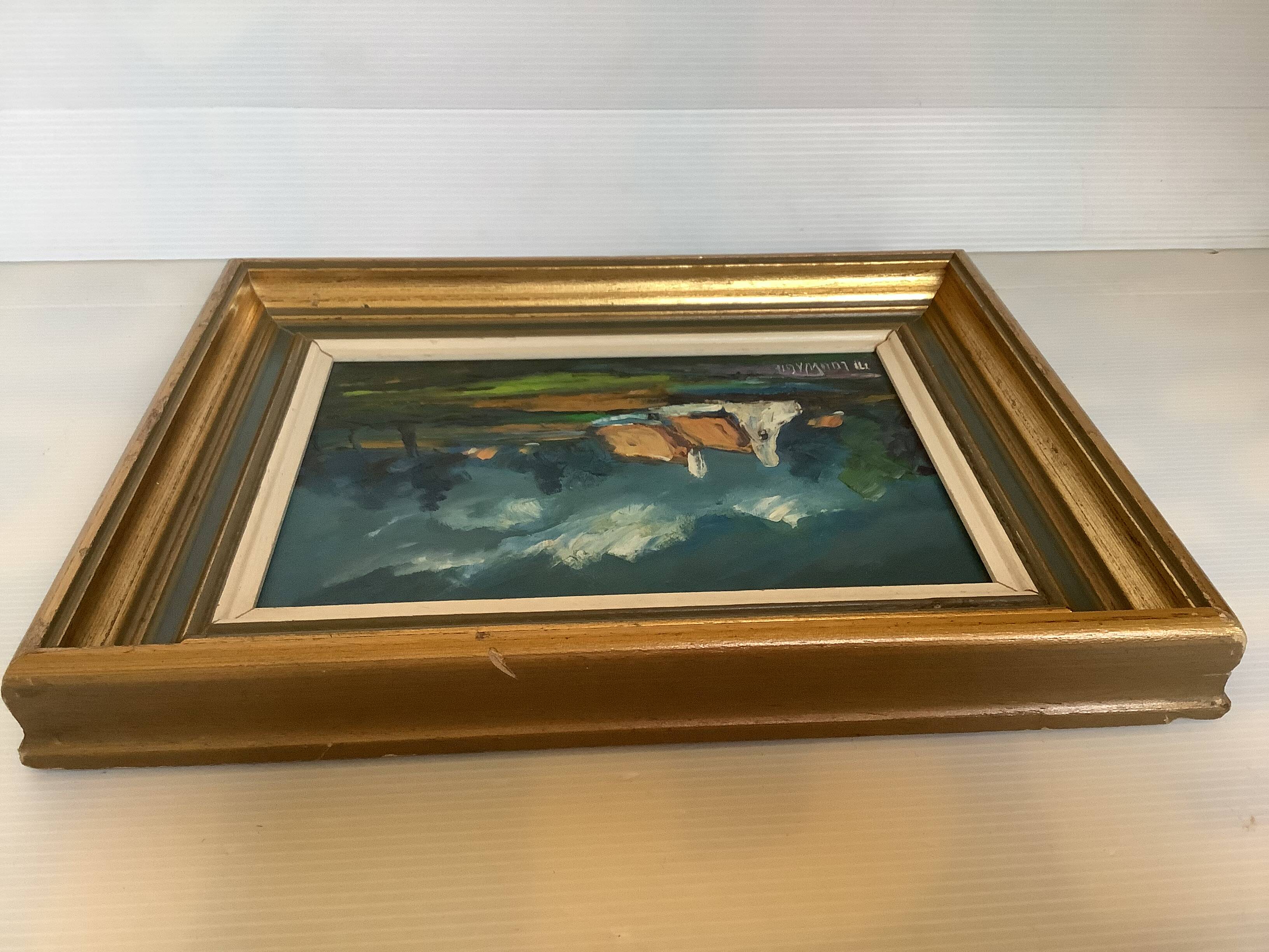 Landscape painting oil on hardboard signed Louwagie