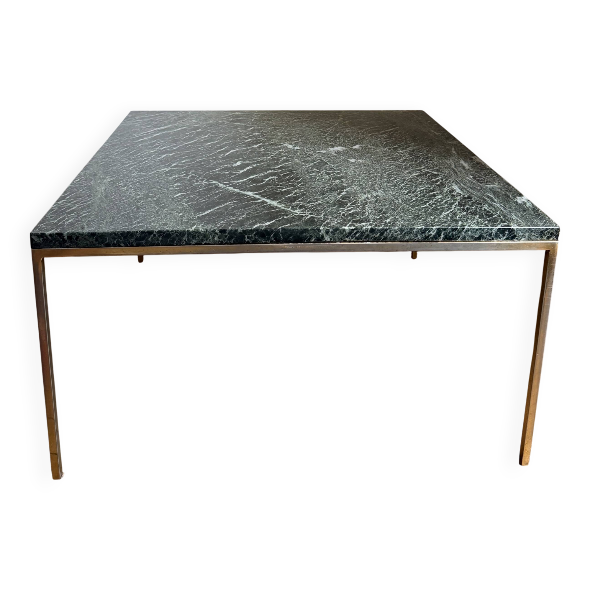 Vintage coffee table in green marble and brass, 1960s-70s.