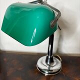 Lampe de bureau, notaire, banquier, opaline verte, art deco 1930