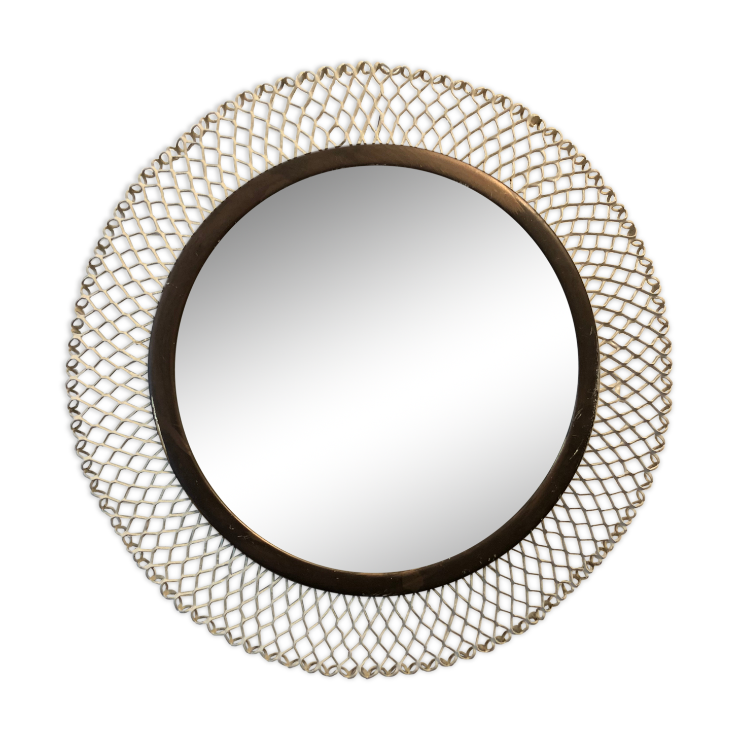 20th round mirror in white perforated metal 29x29cm
