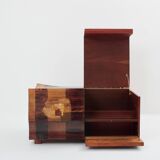 Bar chest in wood and brass marquetry signed Michel Lefèvre 1960