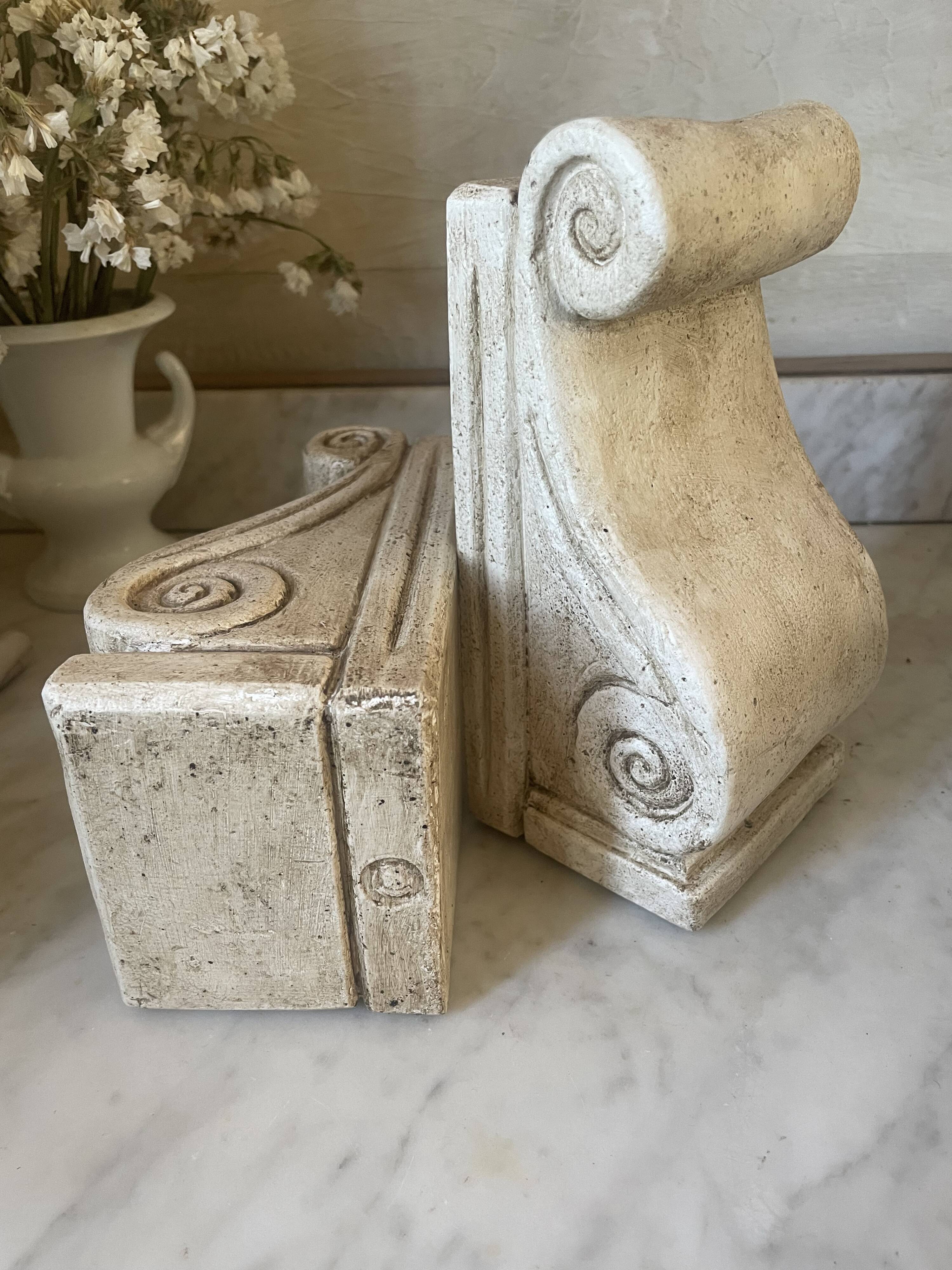 Pair of vintage patinated plaster bookends