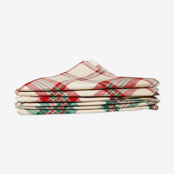 Lot de 6 serviettes de table en lin vert et rouge