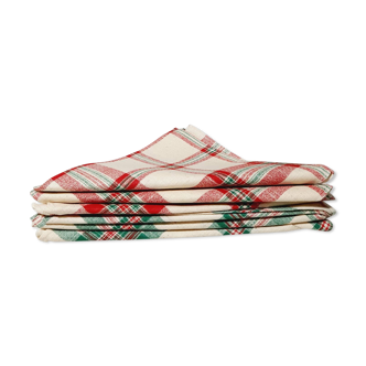 Lot de 6 serviettes de table en lin vert et rouge