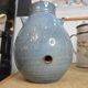 Glazed blue stoneware vase – Squat shape with handles – Handmade craftsmanship