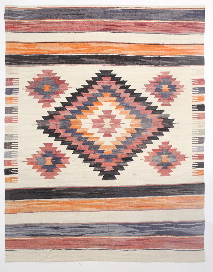 10X13 Soft Colors Rare Large Area Vintage Wool Kilim Rug, 300x389 Cm
