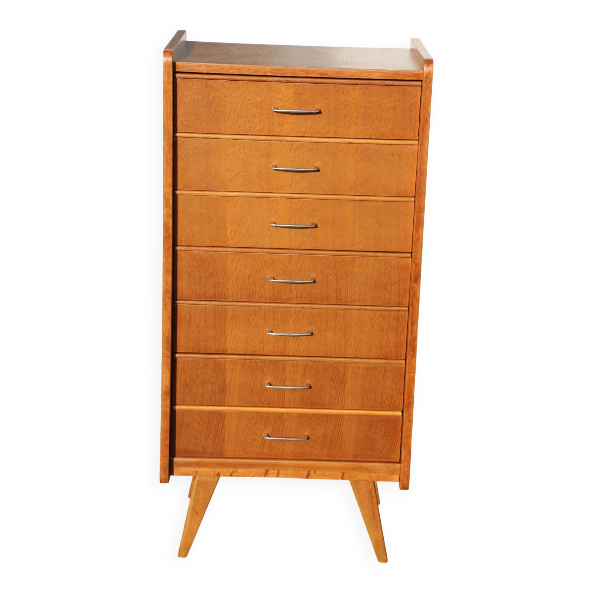 Chiffonnier 7 tiroirs chêne clair 1960