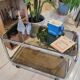 Vintage serving trolley in smoked glass and chrome metal