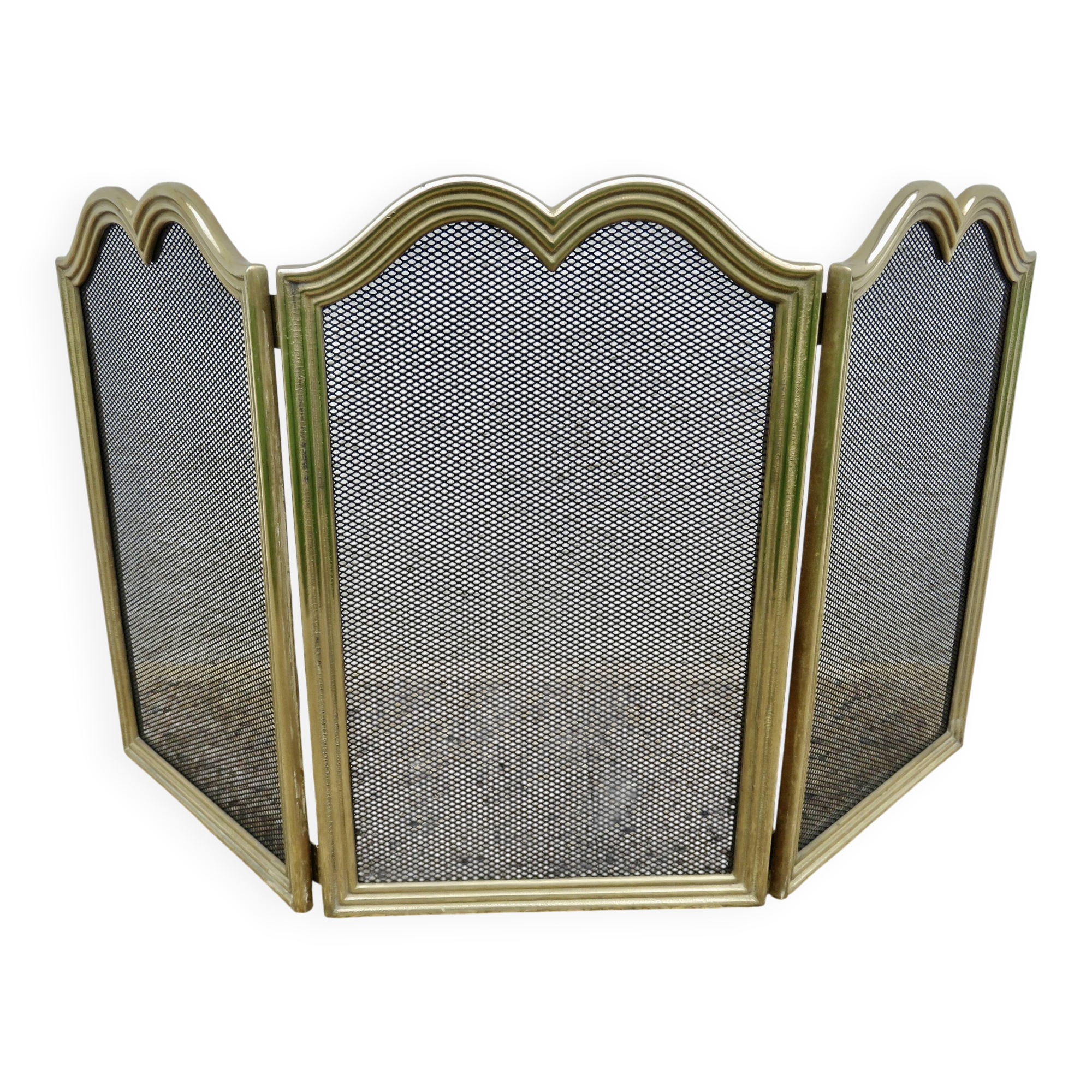 Small fire screen, spark arrester, brass, 3-panel, 1970