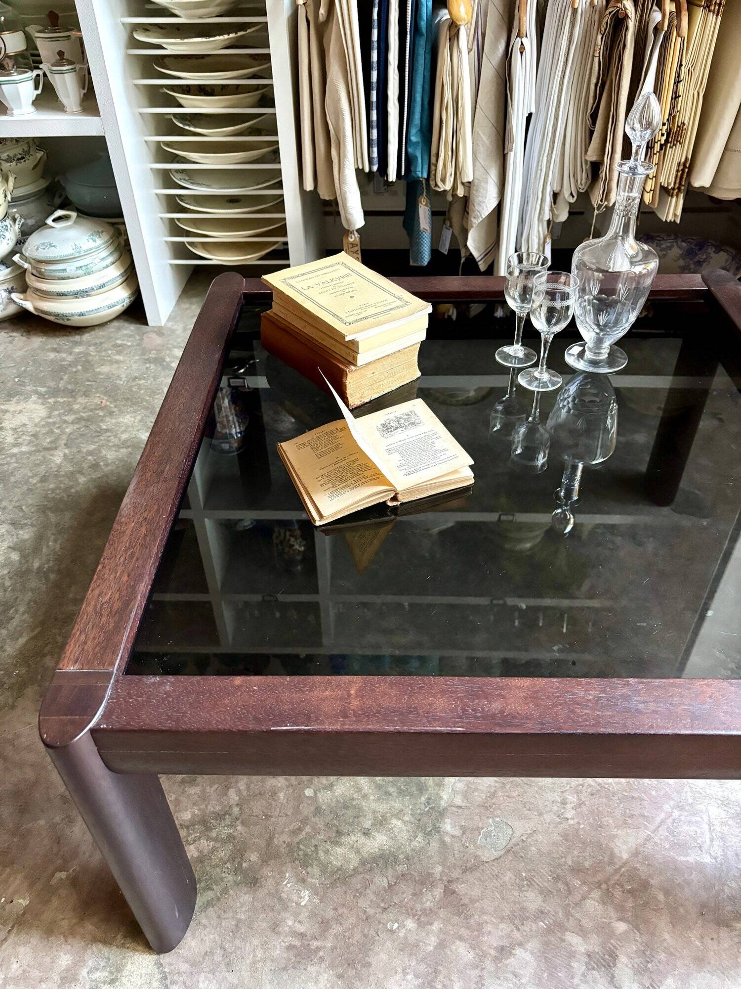 Teak and smoked glass coffee table produced by Ekornes, Denmark