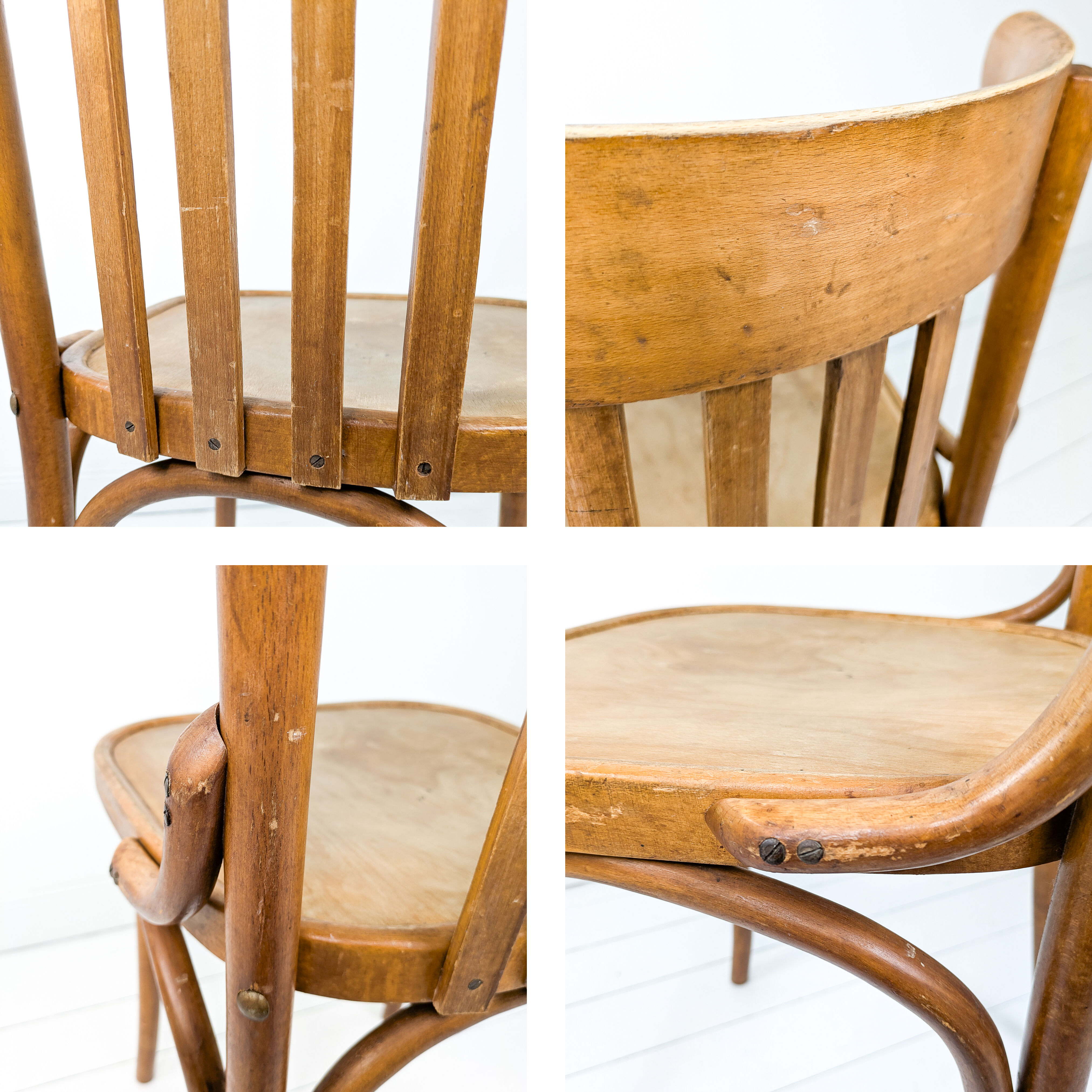 Chaise bistrot vintage en bois courbé avec dossier à barreaux