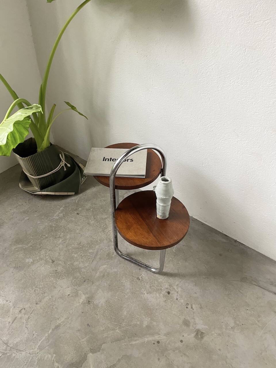 Sellette console art déco Bauhaus bois et chrome
