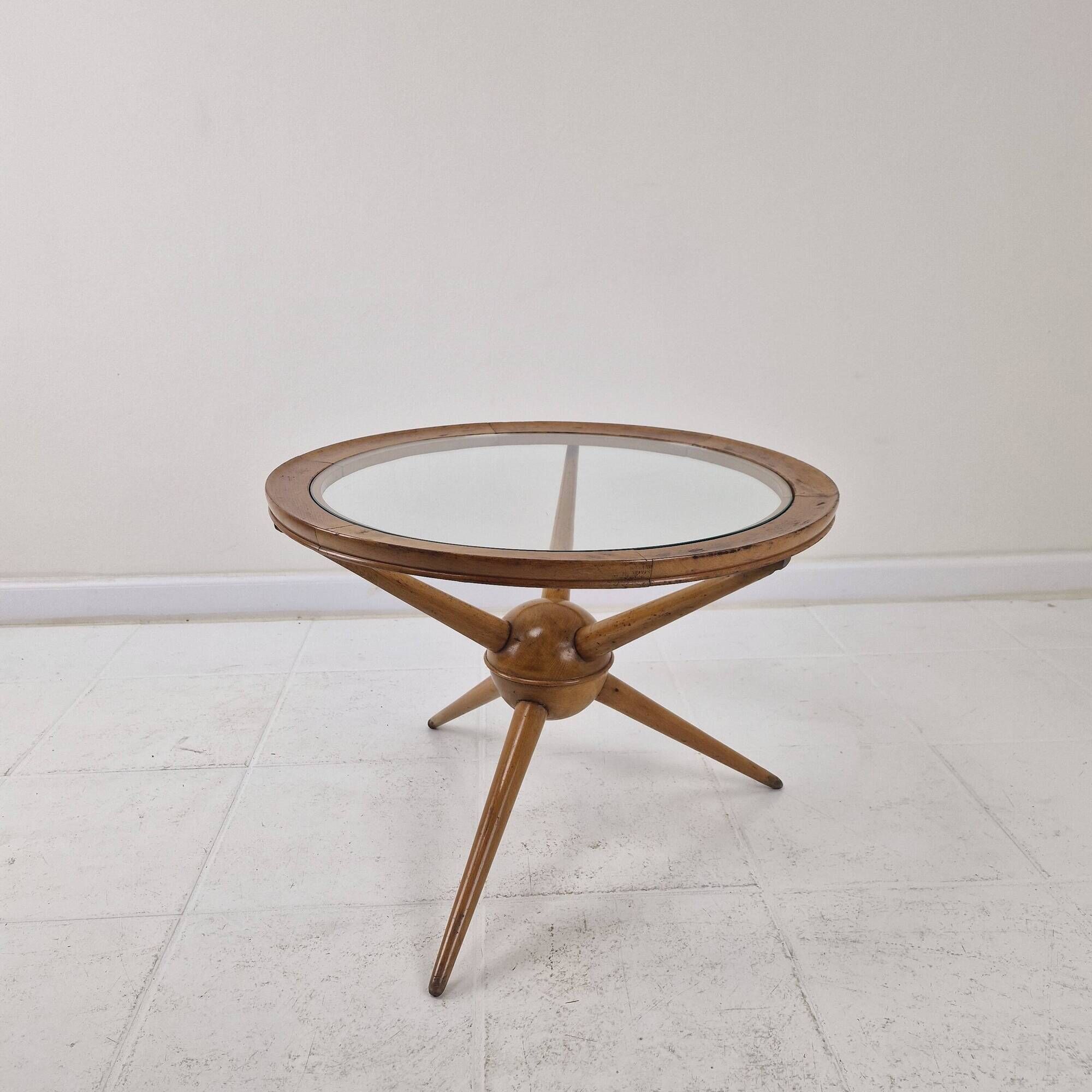 Tripod Table in Wood and Glass Attributed to Cesare Lacca, Italy, 1950s