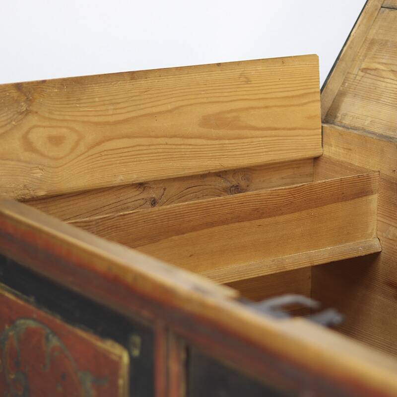 Very large painted folk art rustic farmhouse bridal chest / dresser