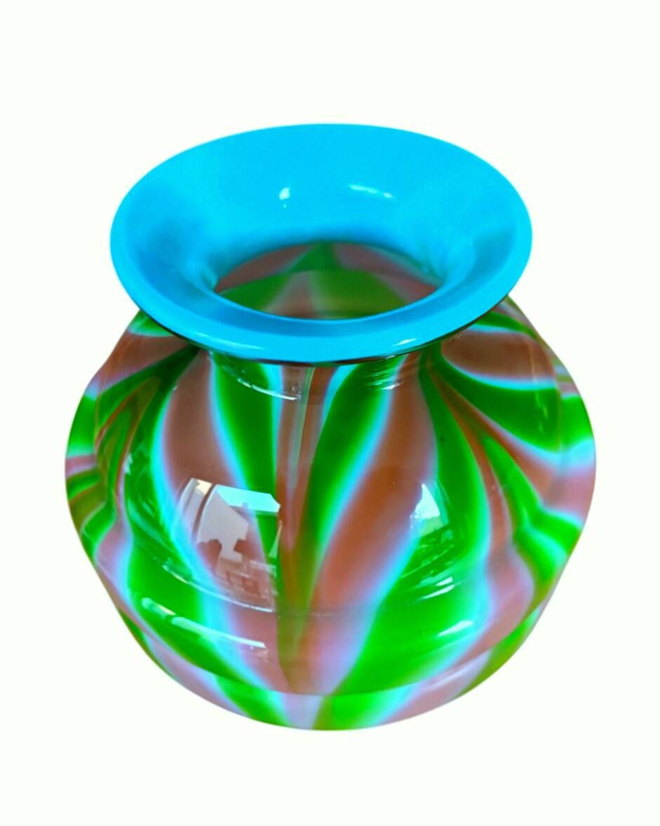 Art Nouveau ball vase opalescent glass stylized tricolor decoration Murano 1920