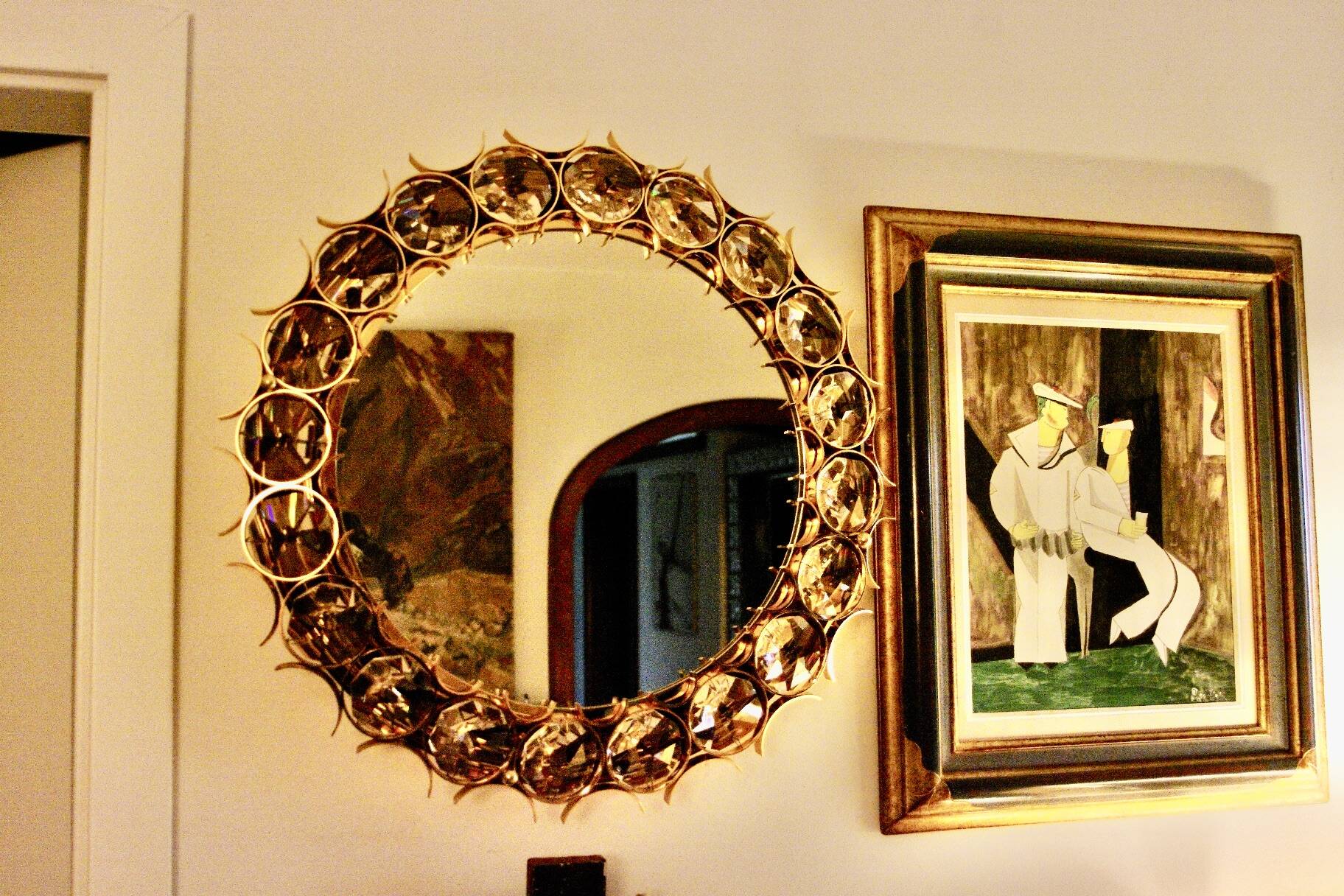 Vintage circular mirror in gold brass by christoph palma austria 1960