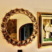 Vintage circular mirror in gold brass by christoph palma austria 1960