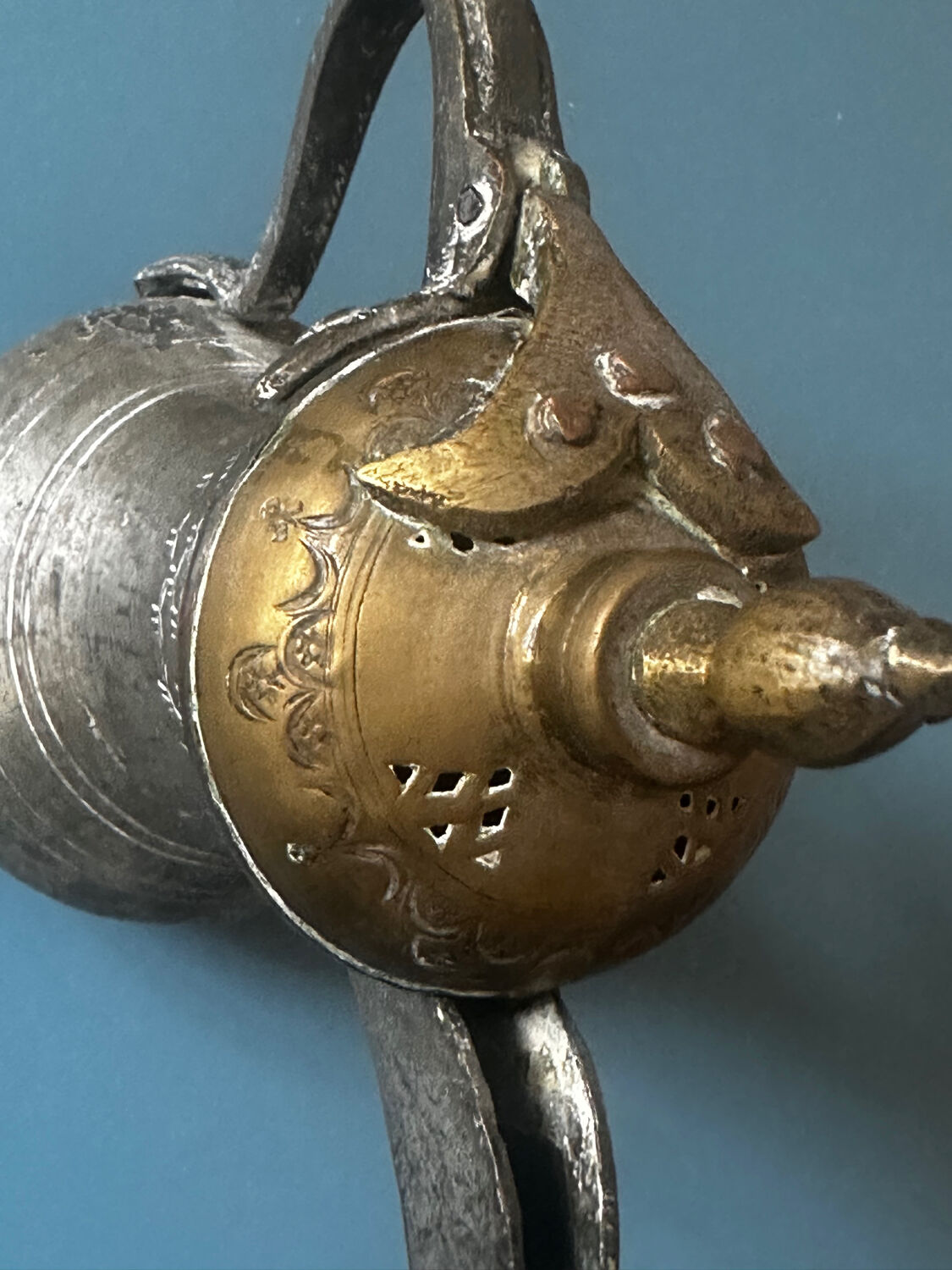 Eastern Verseuse "Dallah" Metal and Engraved Brass circa 1900
